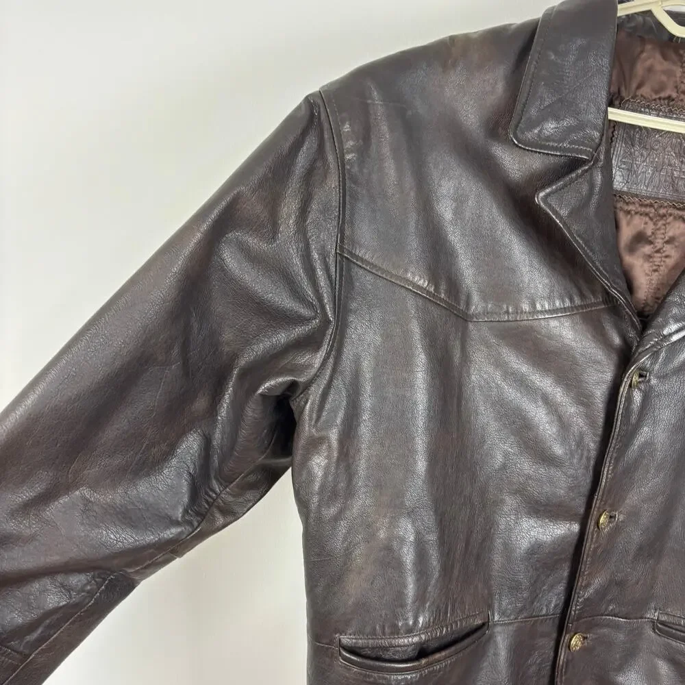 VINTAGE Brown Leather Jacket Distressed Patina size 54 (52